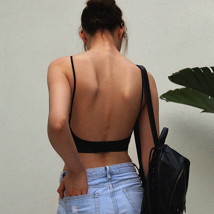 Sexy backless lace bralette for women, deep V design, an ideal invisible bra for low-cut tops.