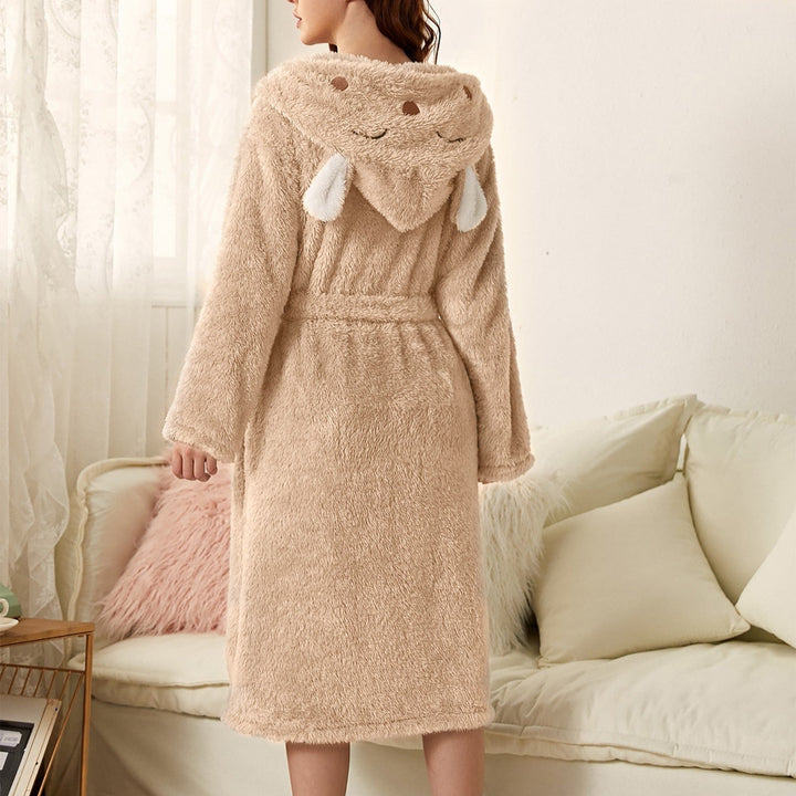 Plush animal print bathrobe for women, super soft and cozy fleece loungewear.