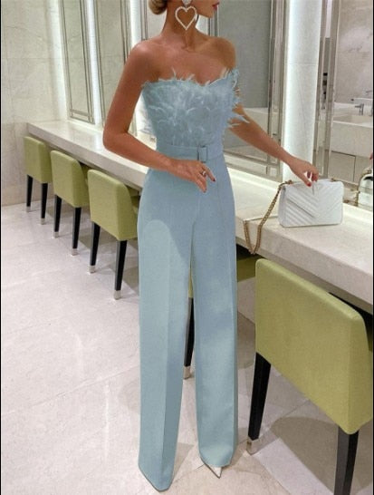 Alluring women's elegant long jumpsuit, ideal for party, evening, or special occasion wear. Sophisticated style.
