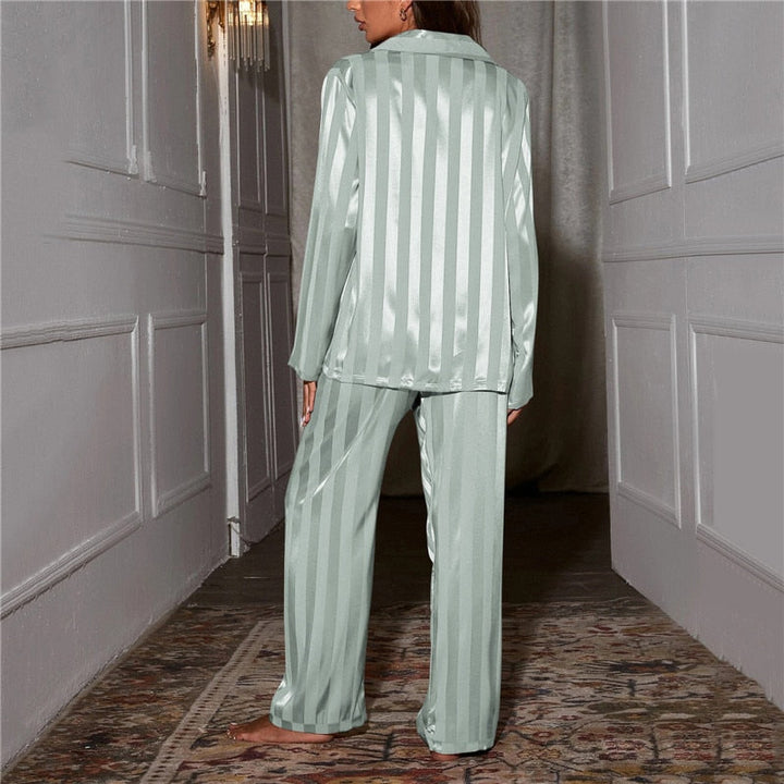 Complete women's pajama set, luxurious & comfortable for stylish home wear & restful nights.
