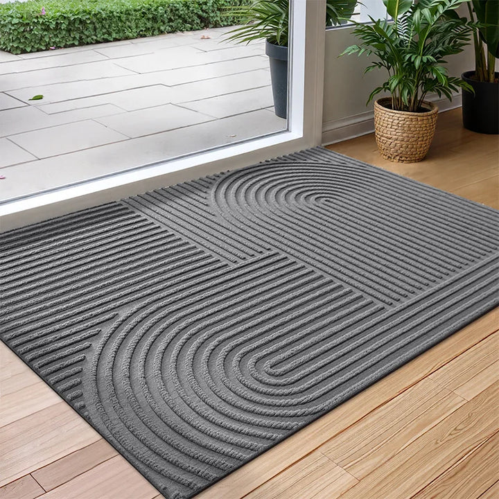 Black quick-drying water-absorbing door mat, non-slip for entryway floor protection. Available in brown, grey.