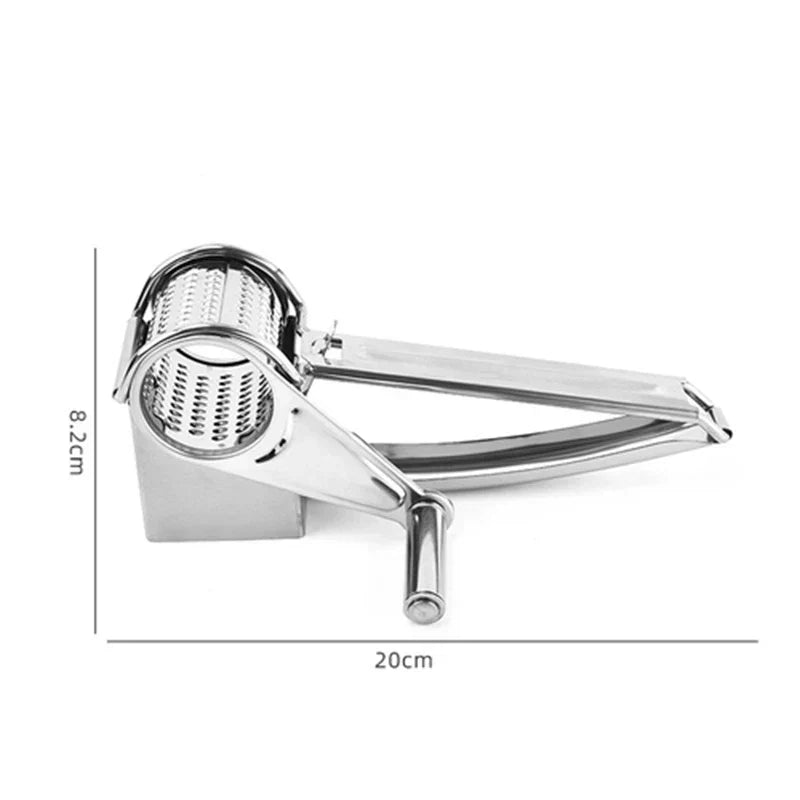 Ergonomic manual rotary cheese grater, an effortless stainless steel food prep tool for cooking enthusiasts.