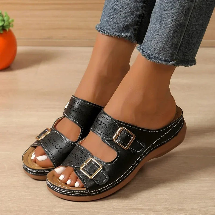 Women's adjustable orthopedic sandals with arch support for pain relief and comfortable walking. Ideal summer footwear.