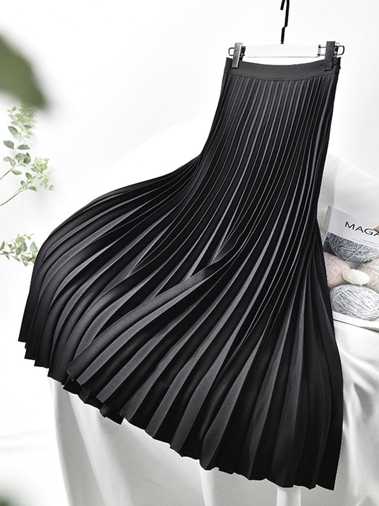 Chic women's high waist A-line skirt with elegant pleats, perfect for party or formal occasions.