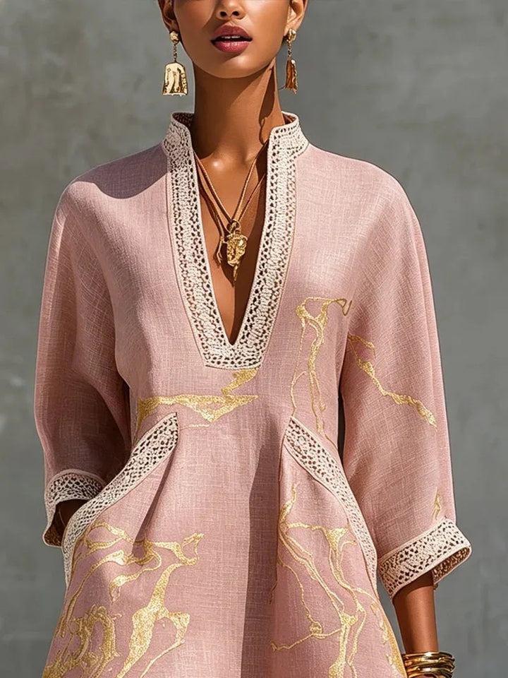 Flattering V-neck mini dress for women, ideal as a casual summer or elegant day dress.