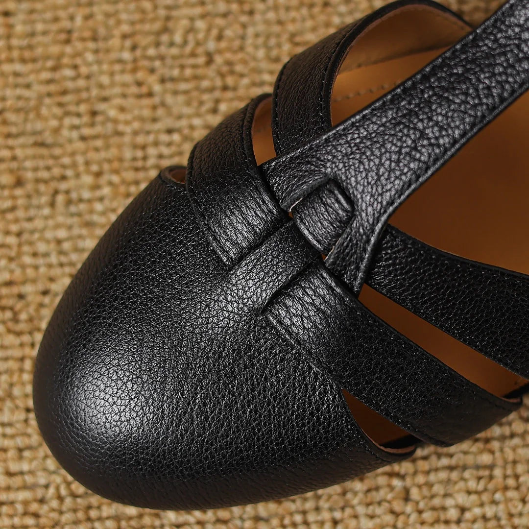 Adjustable women's t-bar flats, offering timeless elegance & comfort. Ideal low heel footwear for spring and summer.
