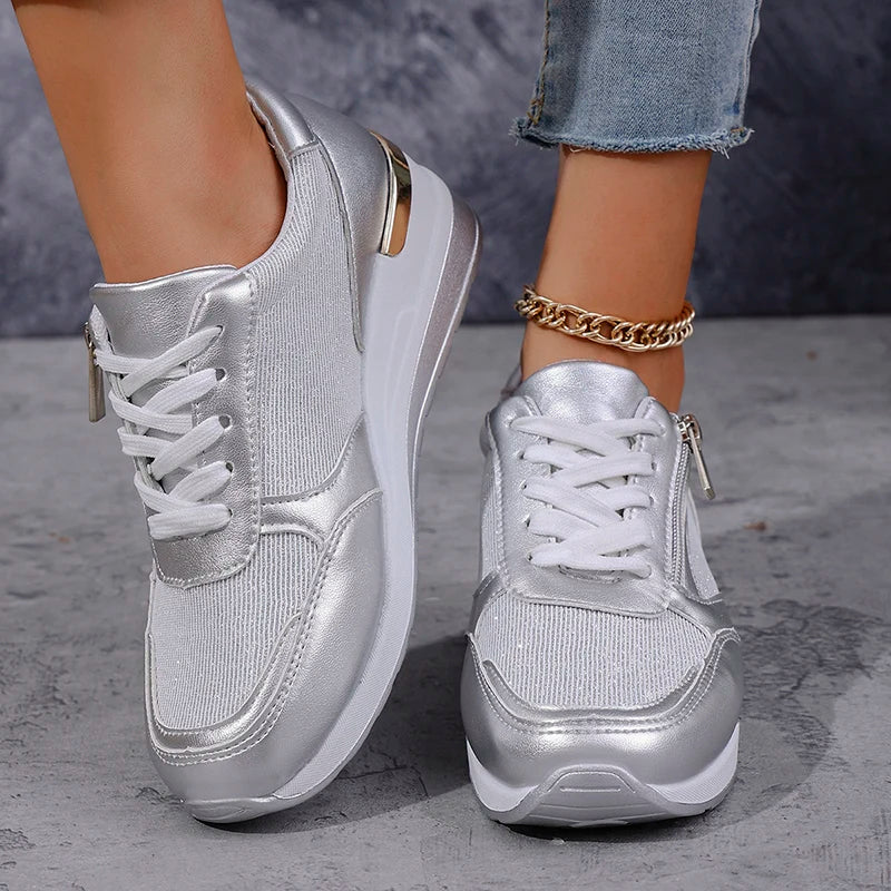 Supportive women's orthopaedic platform trainers with a chic side zip, ideal for active and casual wear.