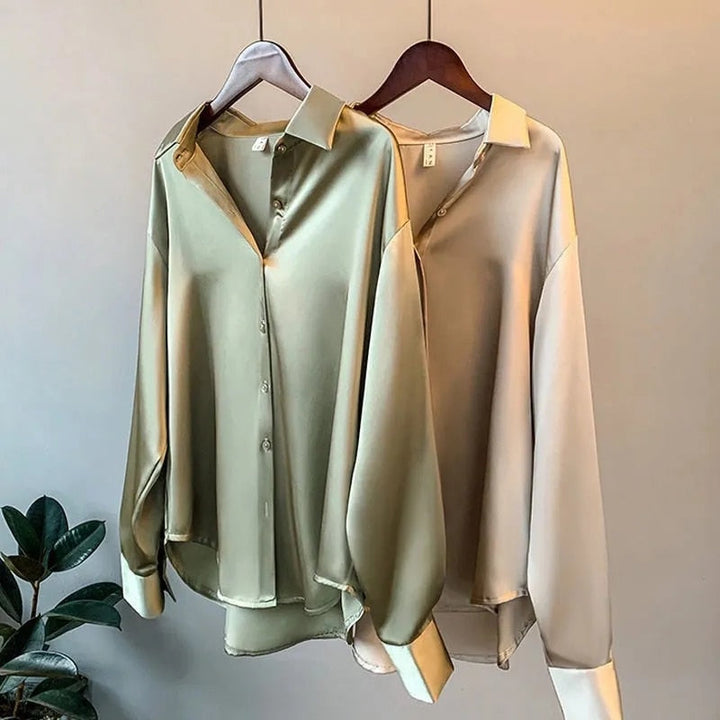 Elegant long sleeve women's vintage blouse, a chic top perfect for classic style & office wear.