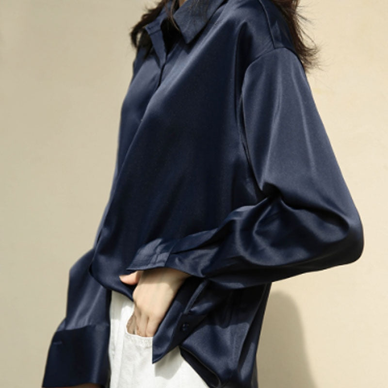 Timeless women's long sleeve vintage blouse, a chic elegant shirt for both office and casual occasions.