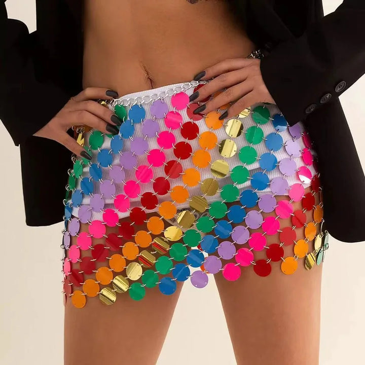 Glamorous women's sparkling mini sequin skirt. Perfect party & clubwear, creating a dazzling, fashionable statement.