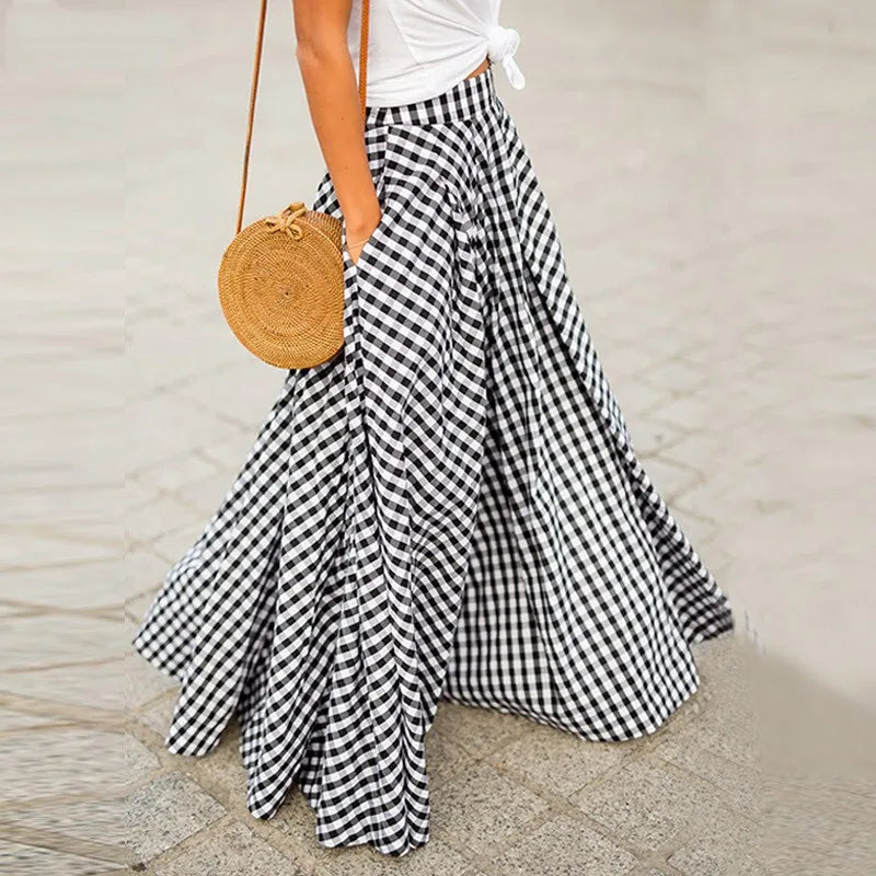 Classic black high-waist maxi skirt, a timeless long skirt for women's elegant & modest style.