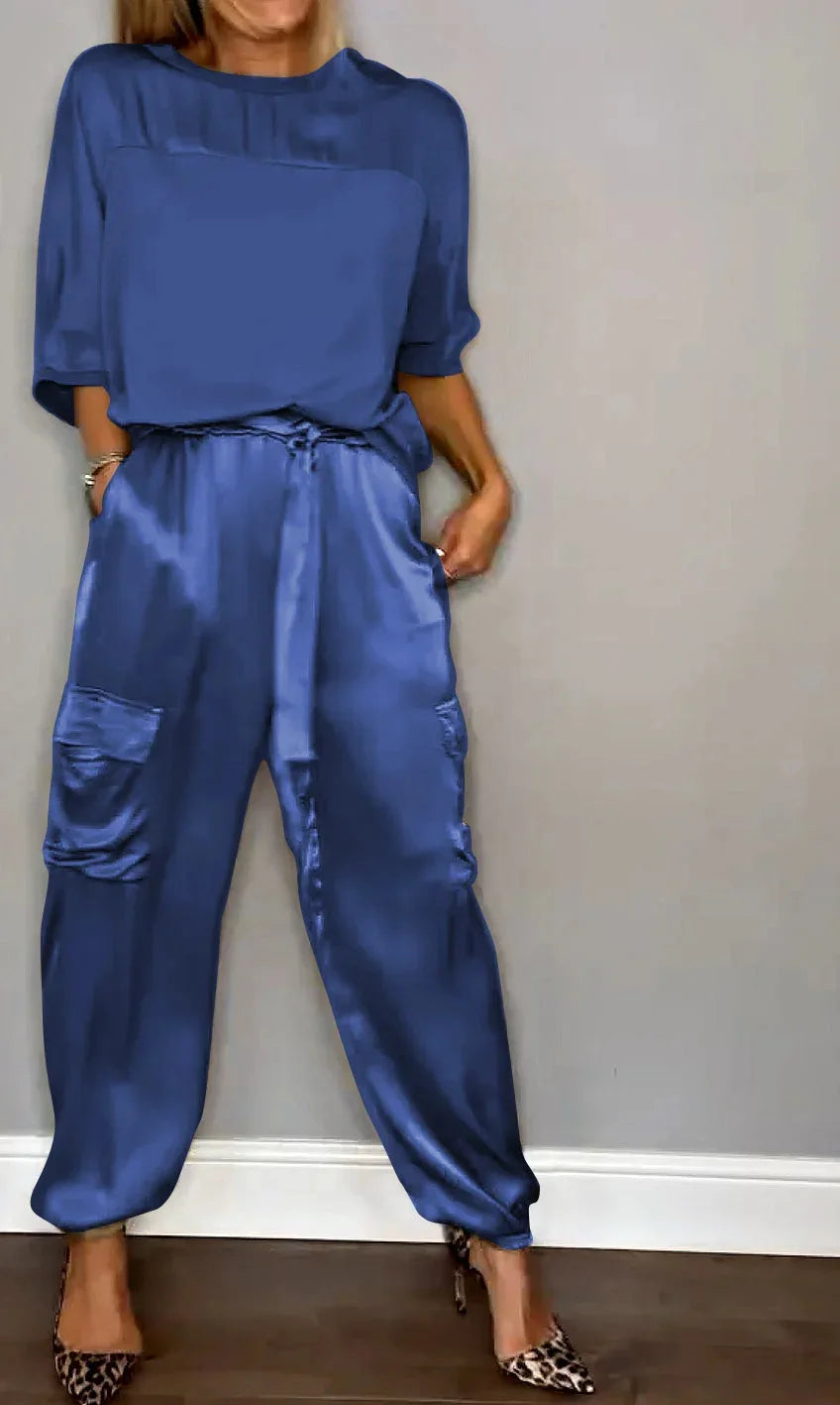 Stylish women's flowing two-piece set, featuring a relaxed fit, perfect for day to night elegance & comfort.