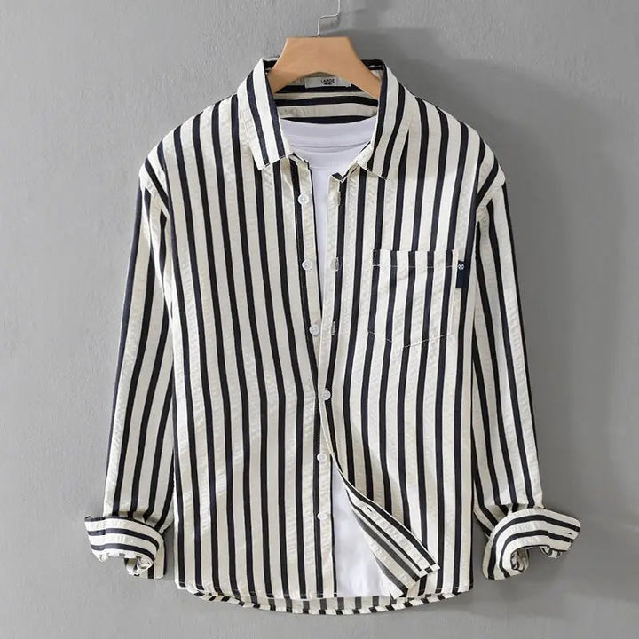 Effortless men's striped button-down shirt. Long-sleeve, tailored for comfort & classic, versatile men's style.