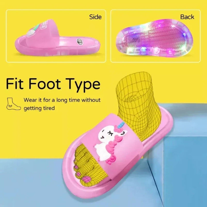 Comfy boys' light-up unicorn slippers. Playful LED fantasy footwear for kids, ideal for indoor adventures & outdoor fun.
