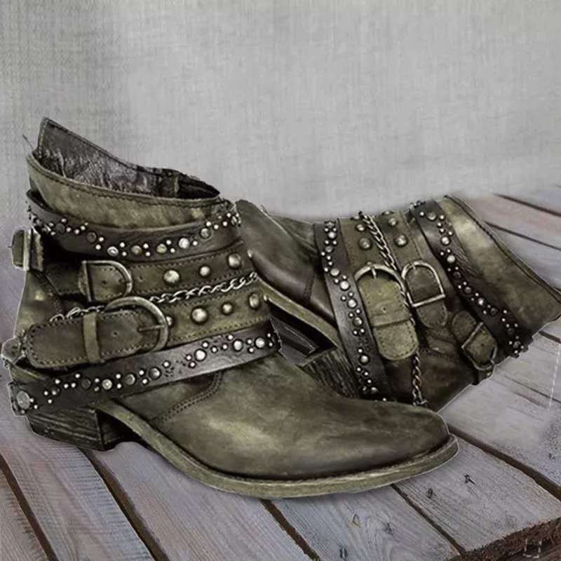 Brown vintage women's ankle boots with secure lacing, offering superior comfort & arch support for daily wear. Non-slip.