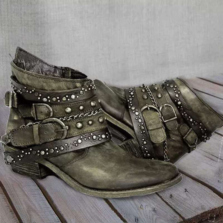 Brown vintage women's ankle boots with secure lacing, offering superior comfort & arch support for daily wear. Non-slip.