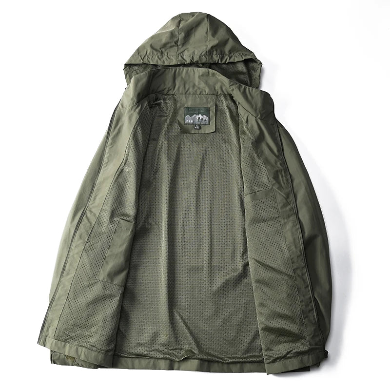Comfortable men's lightweight waterproof windbreaker, a stylish everyday jacket for all seasons.