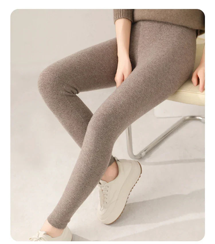 Fine knit high waist women's leggings, cashmere blend for ultimate soft comfort & winter warmth.