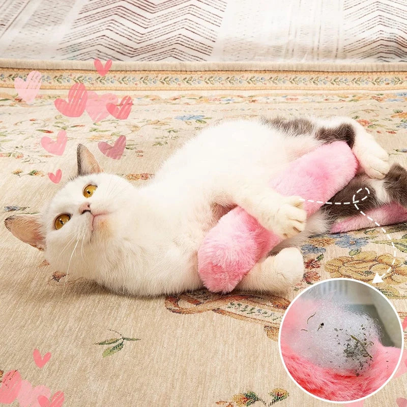 Close-up of a vibrant, plush catnip pillow toy, designed for interactive play & enriching cat activity.