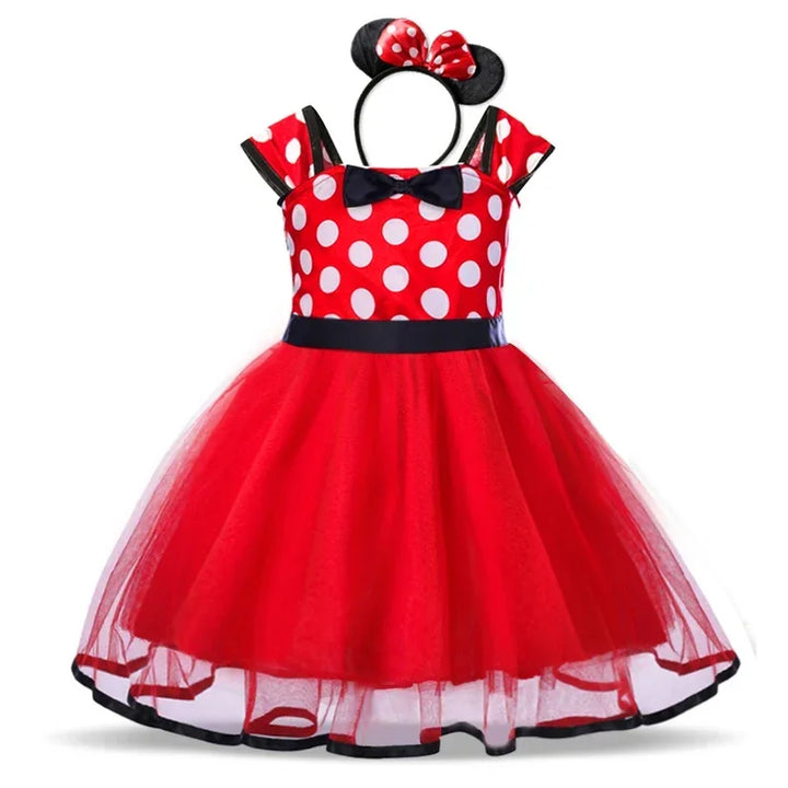 Magical Minnie Mouse polkadot party dress & ears headband for girls' birthdays & special events.