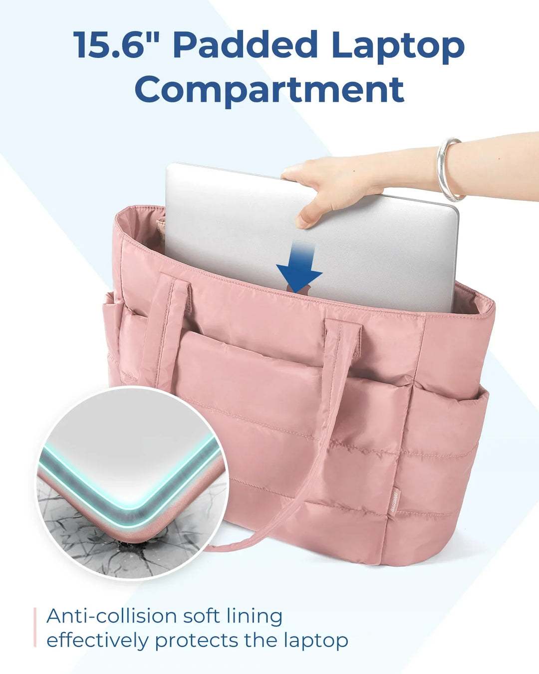 Lightweight women's puffy tote bag, chic quilted shoulder bag, spacious for all essentials.
