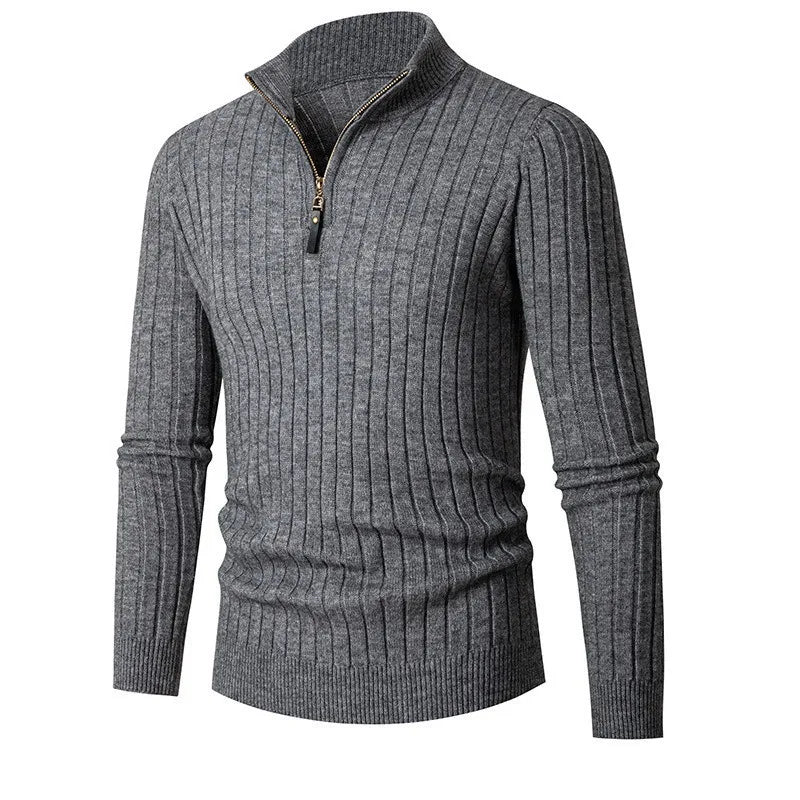 Men's fashion quarter zip sweater, slim fit, great for layering and a modern, smart look.