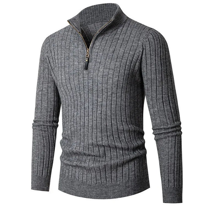 Men's fashion quarter zip sweater, slim fit, great for layering and a modern, smart look.