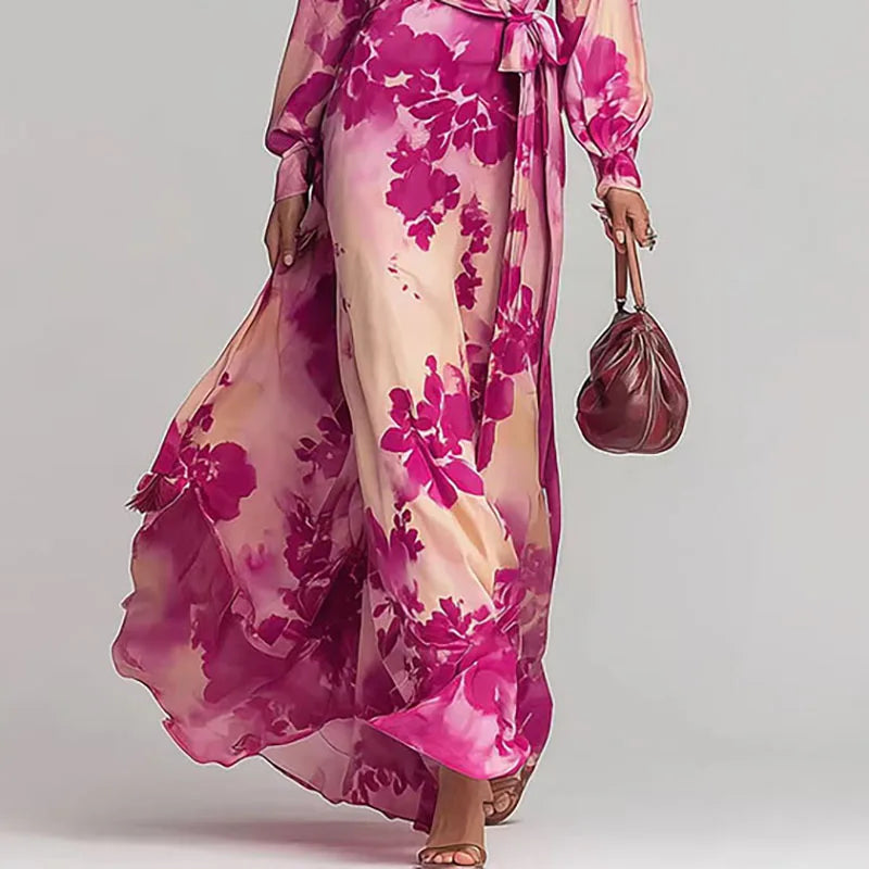 Women's elegant floral print wrap maxi dress, perfect for summer, spring, and occasion wear.