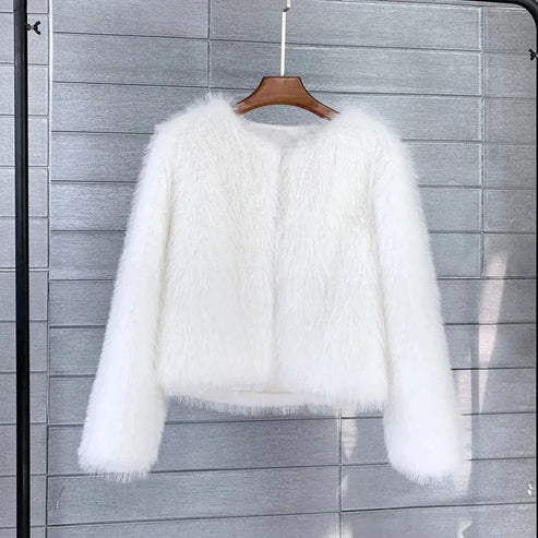 Warm and elegant short coat for women. Luxurious ladies' winter jacket, chic and versatile for sophisticated style.