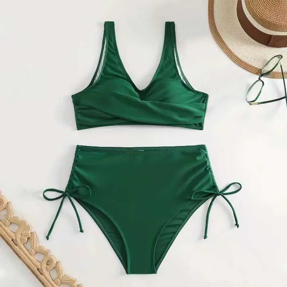 Comfortable shaping bikini, V-neck top & high-waist bottom. Designed for abdomen control & summer style.