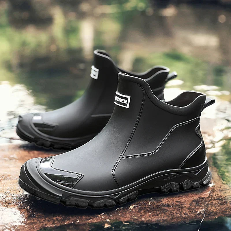 Sturdy men's hiking boots. Waterproof ankle support for rugged outdoor trails.