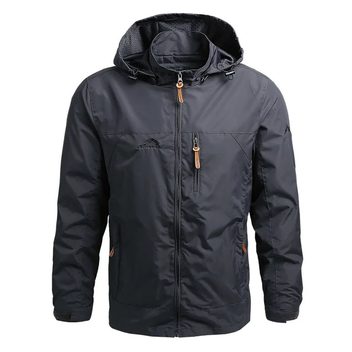 Casual men's waterproof windbreaker jacket. Lightweight design for spring, autumn, and summer rain protection.