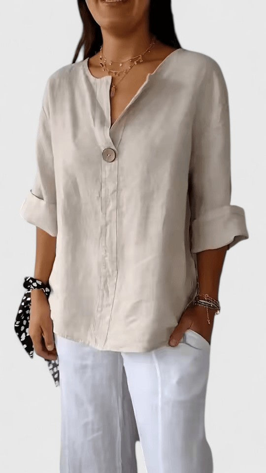 Stylish women's V-neck blouse, loose and comfortable, with a distinctive front knot, great for any occasion.