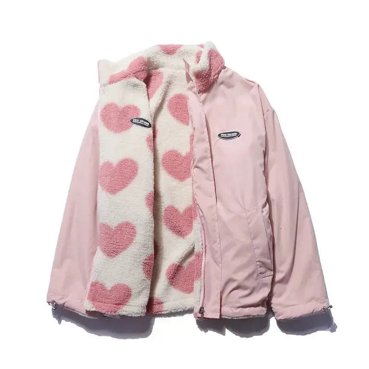 Cozy & stylish women's reversible jacket, featuring a subtle heart detail. Perfect for fall & spring versatility.