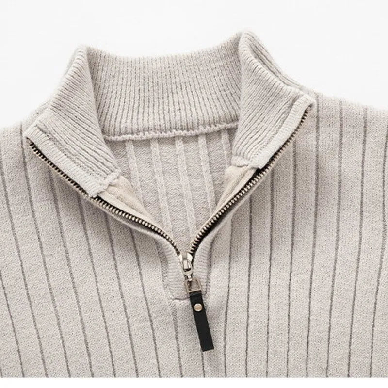 Modern men's slim fit quarter zip sweater, stylish and comfortable for versatile wear.