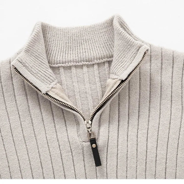 Modern men's slim fit quarter zip sweater, stylish and comfortable for versatile wear.