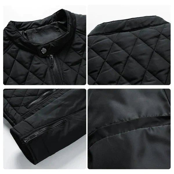 Modern men's quilted lightweight bomber jacket with full zip closure, great for effortless fall fashion.