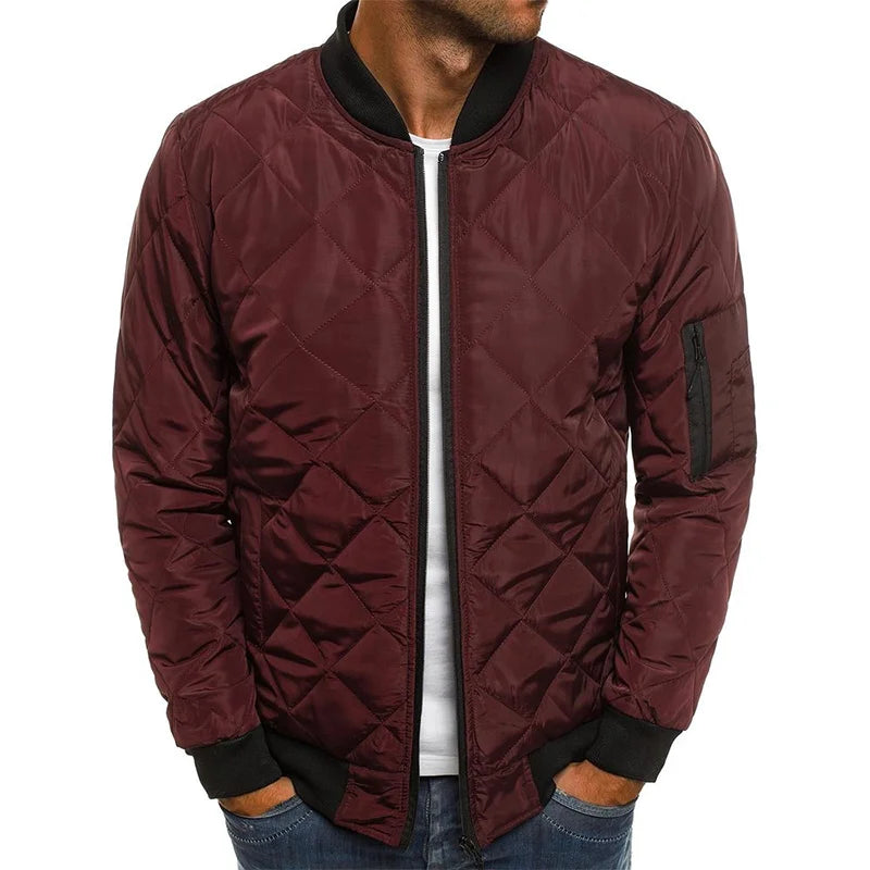 Comfortable men's versatile diamond quilted jacket, ideal for daily casual wear & layering.