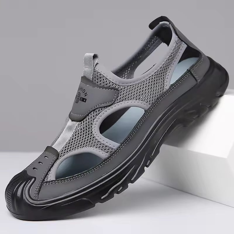 Stylish men's closed toe slip-on sandals, designed for ultimate comfort & casual summer travel footwear.