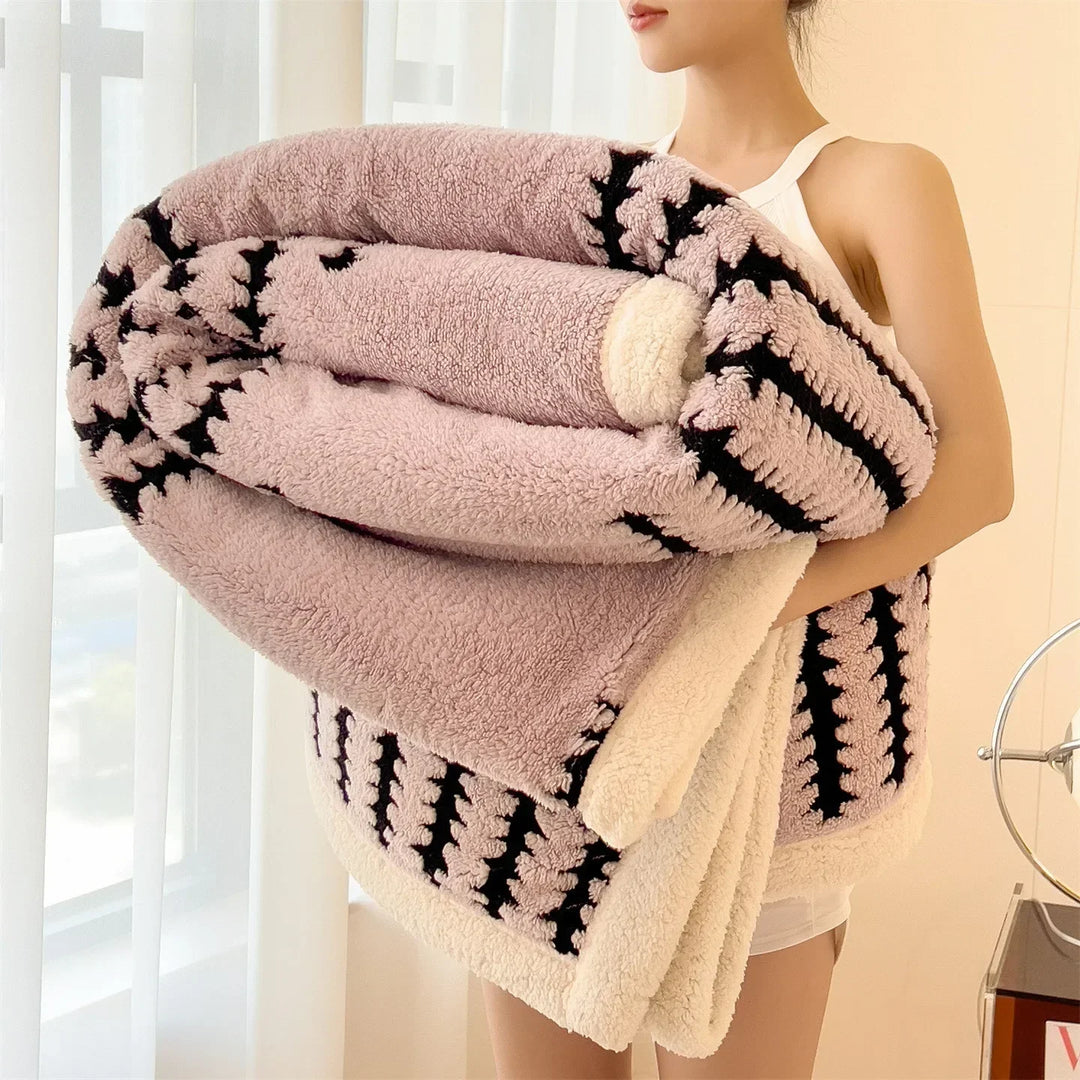 Decorative reversible geometric throw for ultimate softness & warmth. Stylish home gift.