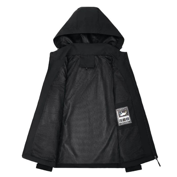 Casual men's hooded rain jacket, lightweight & reflective, offering versatile weather protection.