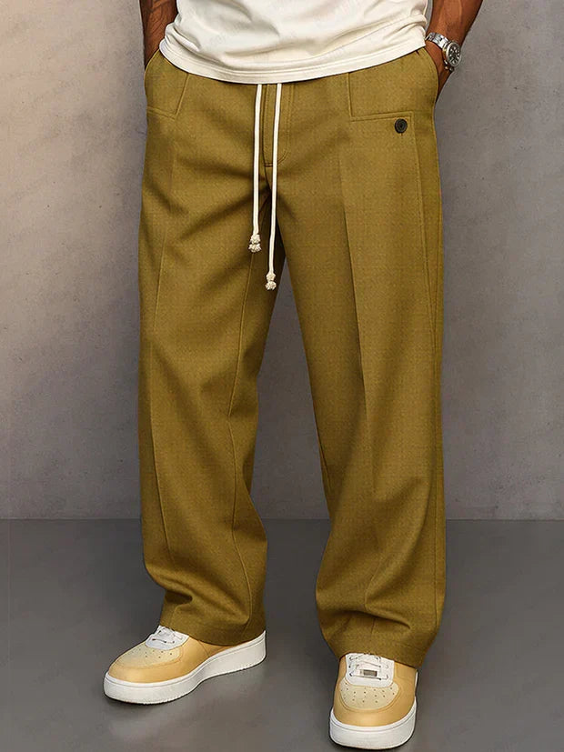 Stylish men's drawstring trousers with adjustable waist, perfect for casual pants, comfort, and everyday fashion.