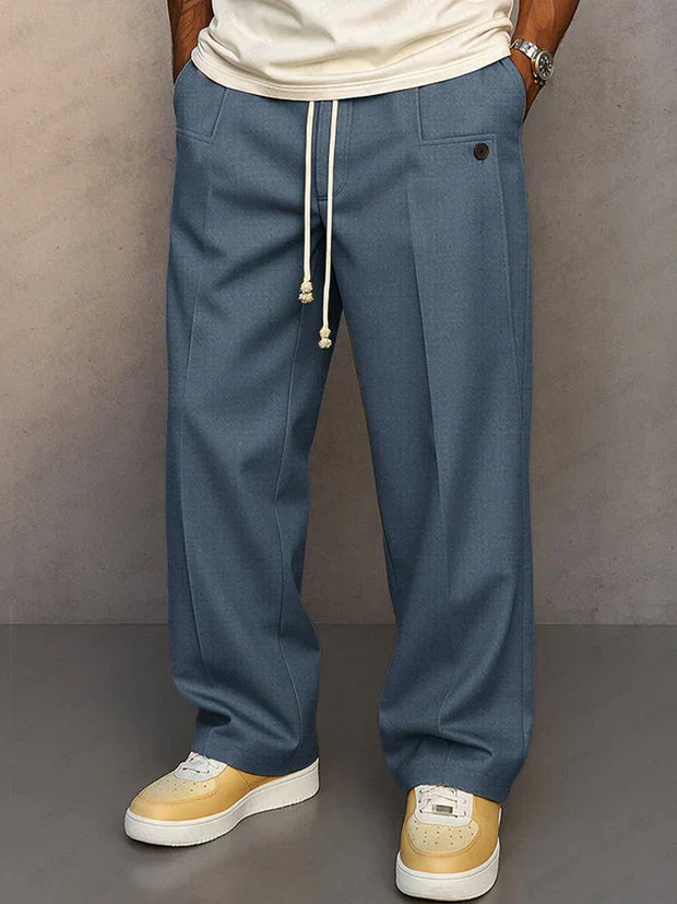 Versatile men's casual drawstring pants, offering a comfortable relaxed fit for everyday fashion and stylish wear.