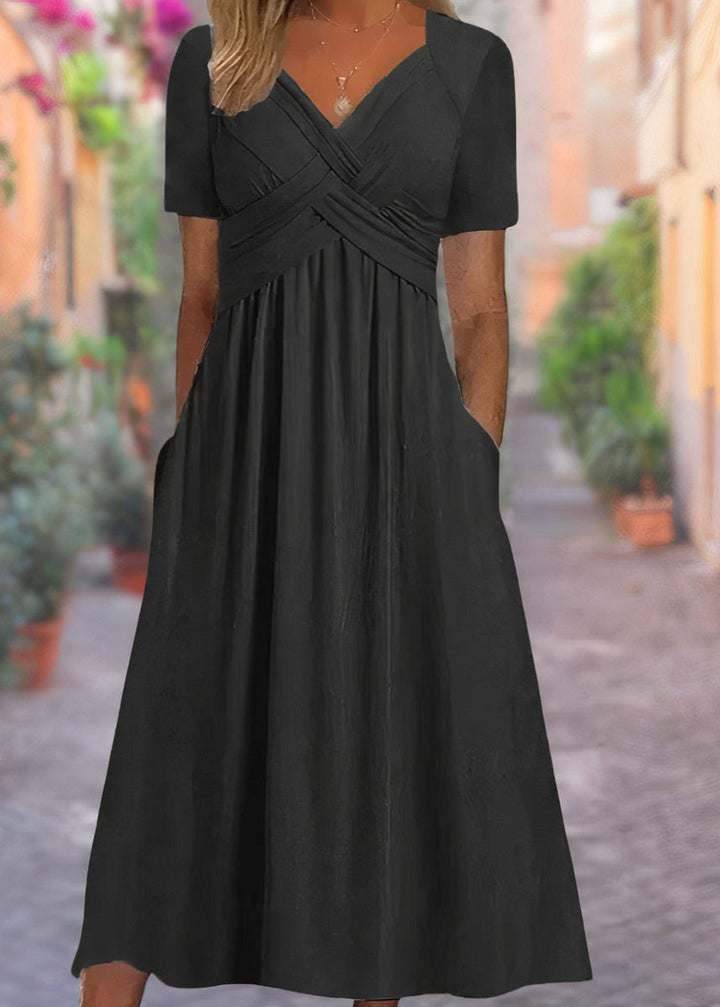 Women's V-neck tummy control summer midi dress. Sleeveless, comfortable & flattering for spring/summer fashion.