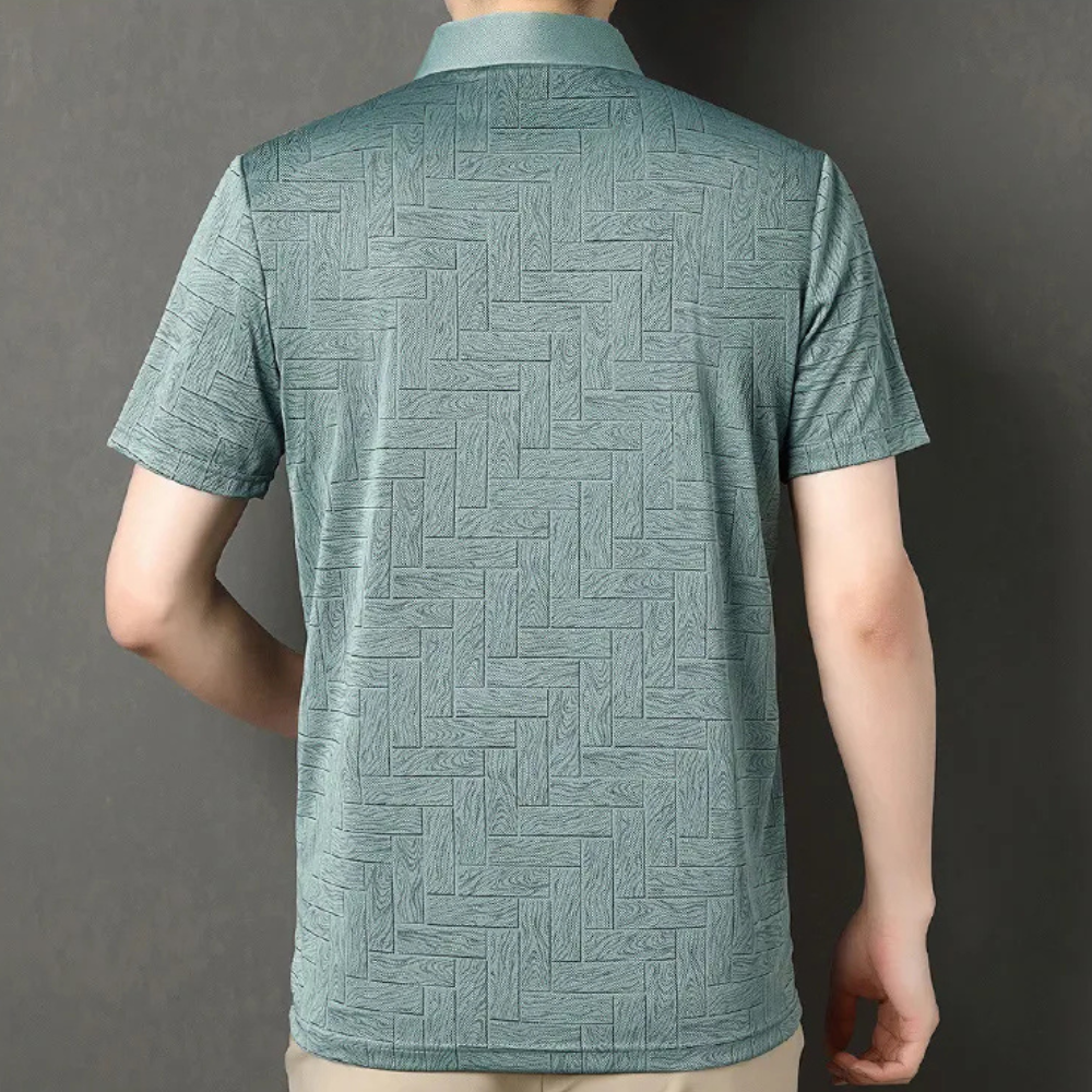 Smart casual men's polo, featuring a comfortable textured knit and short sleeves for a stylish summer top.