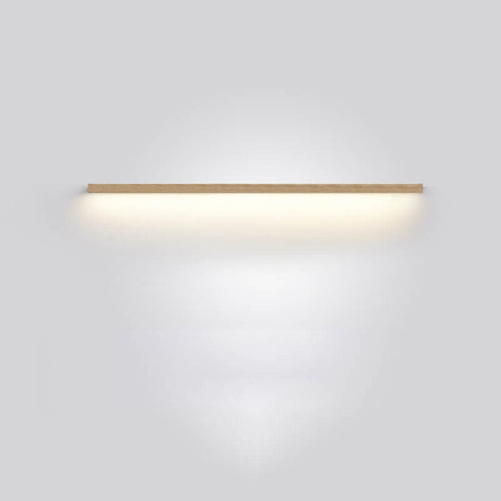 Minimalist natural wooden wall lamp with soft LED ambient lighting for modern home decor.