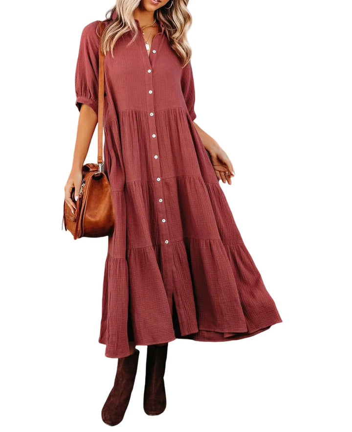 Comfortable women's midi dress, a versatile summer piece with an elegant look and useful pockets.