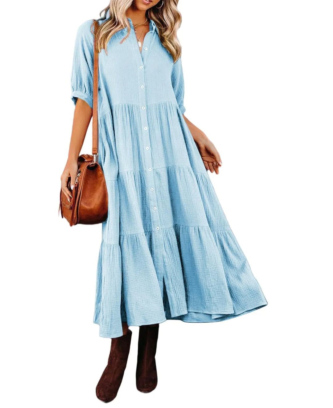 Effortless casual midi dress for women, ideal for summer, offering style, comfort, and practical pockets.