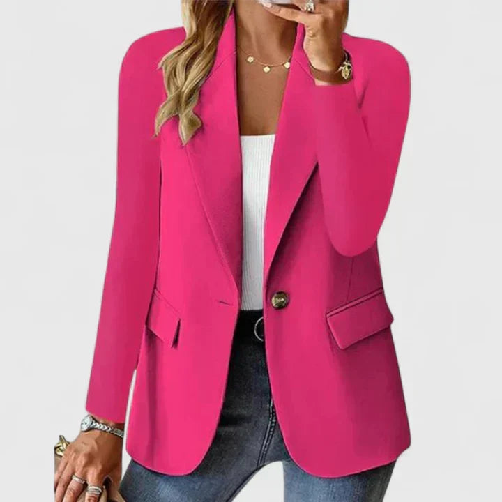 Stylish women's lapel single button blazer, tailored fit, perfect for professional office wear or casual chic.
