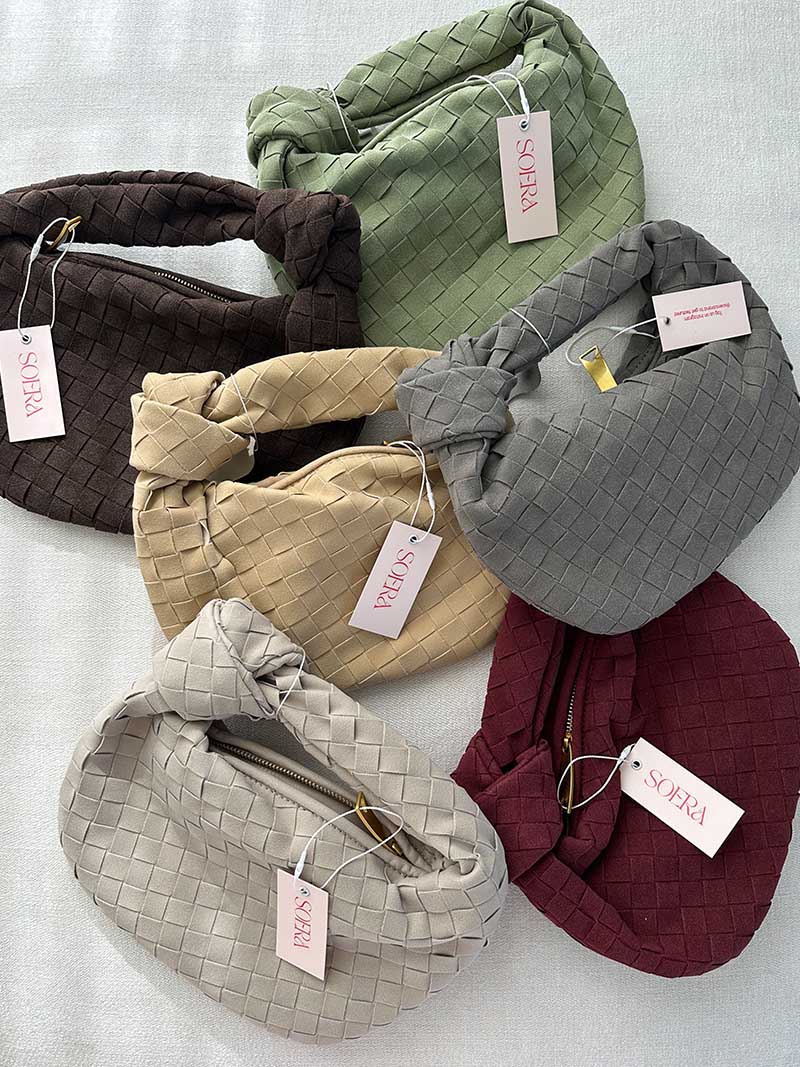 Braided suede mini bag, stylish and versatile for any women's outfit.